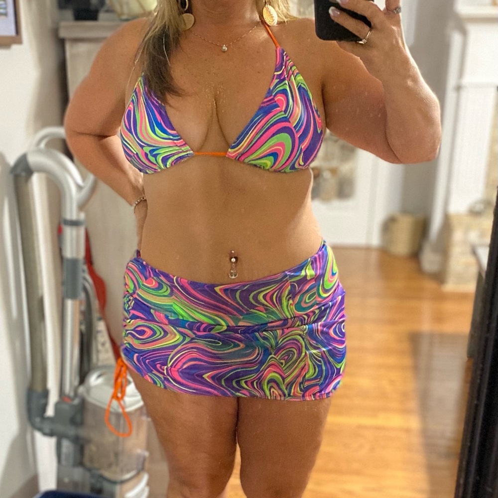 Bikini 3 pack Allover print drawstring Ruched bikini swimsuit